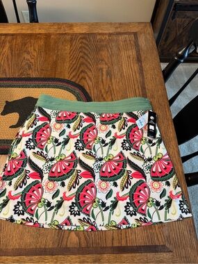 ZELOS Cream Skort with Pink Floral Print and Green Waistband